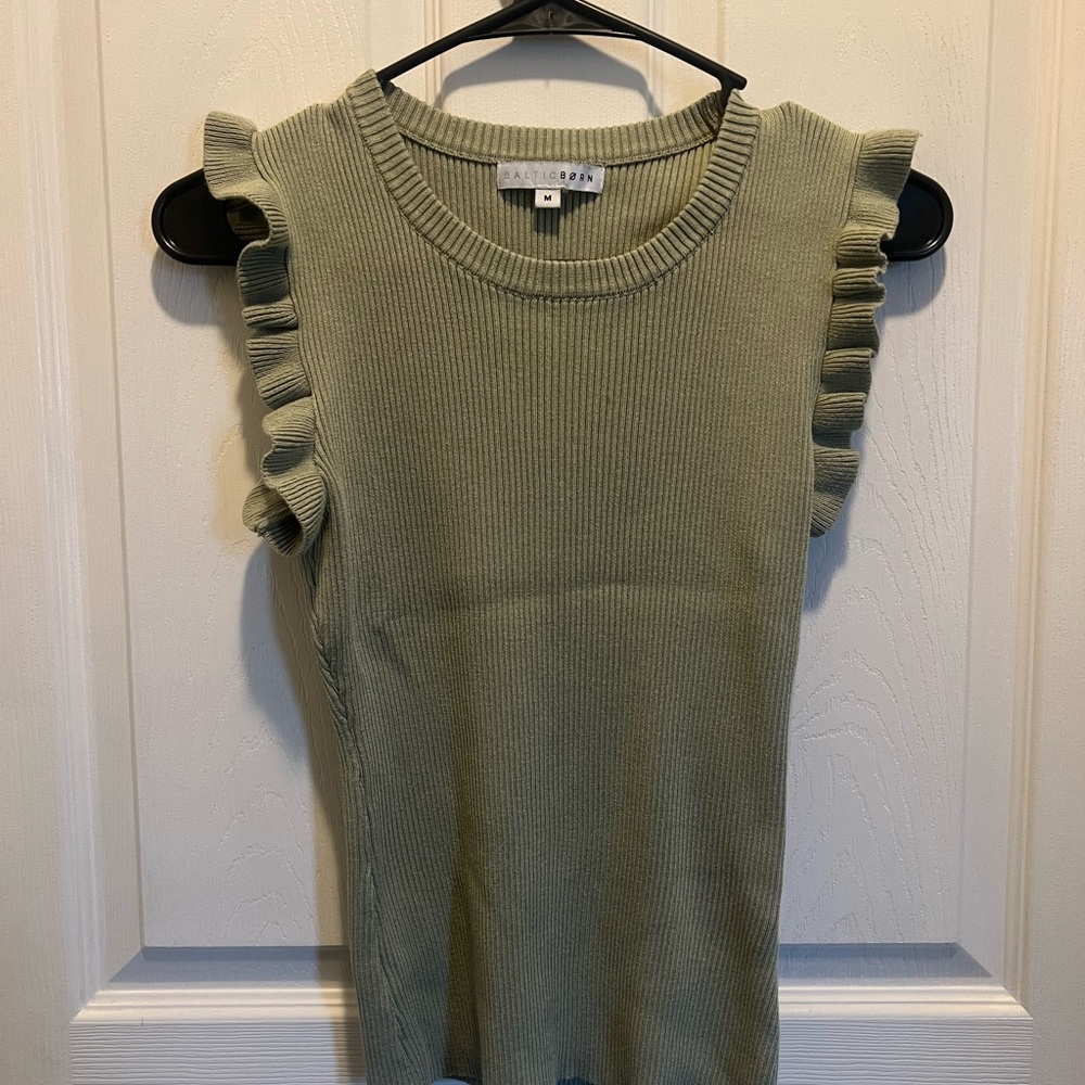 Baltic Born Ruffled Sleeveless Top in Olive Green